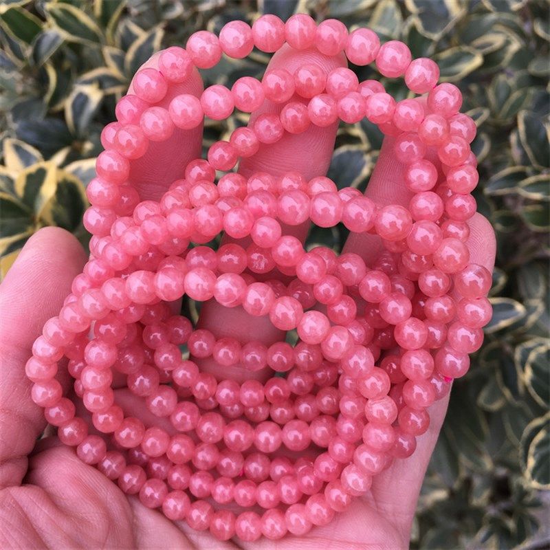 阿根廷天然冰种红纹石手串女 桃花手链粉晶粉水晶珠子手链单圈