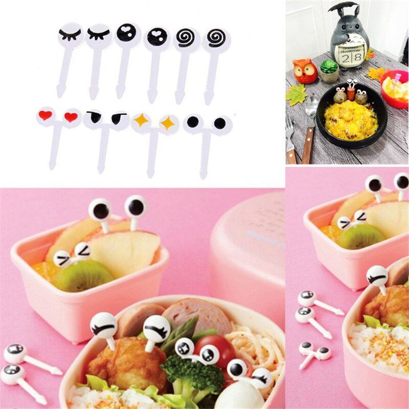 10pcs/pack Cute Eyes Fruit k Plastic Fruit Pick Kids Bento L