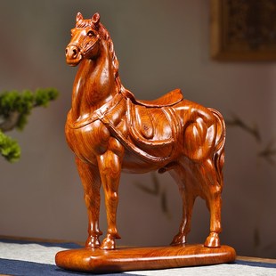 花梨木马摆件实木雕刻生肖马到成功招财马办公桌客厅玄关乔迁礼品