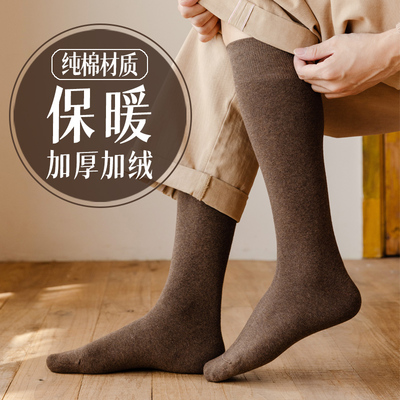长筒袜子男秋冬季款吸汗防臭全棉加厚加绒毛巾袜保暖高筒长袜