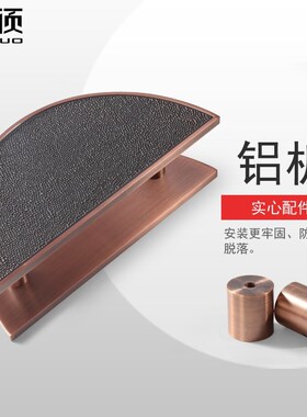 新中式玻璃门拉手仿古大门扶手半圆形雕刻祥云木门框门黑色把手