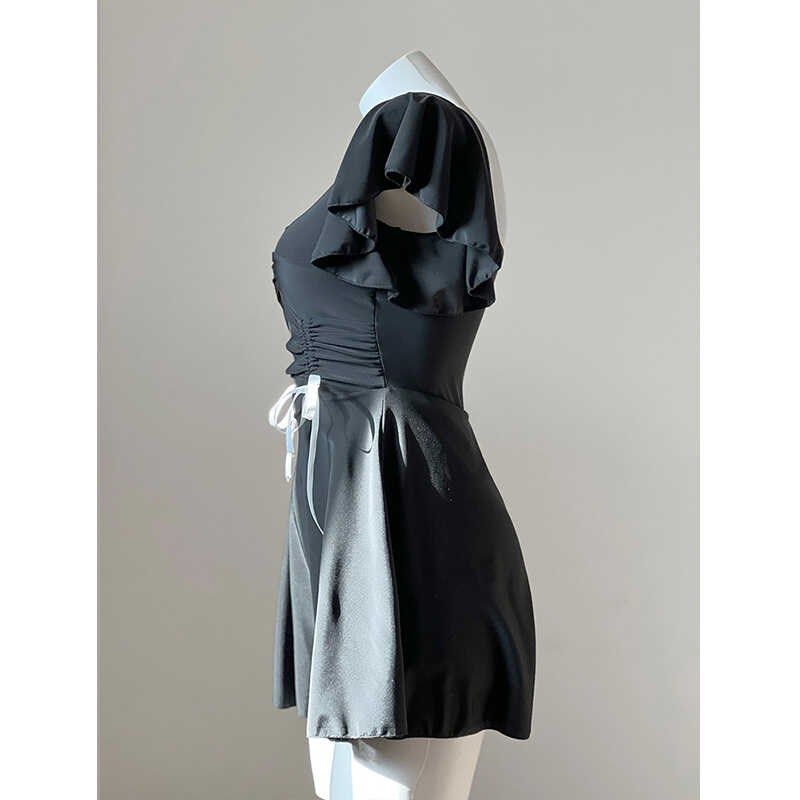 黑色连体泳衣女大码微胖女孩显瘦遮肚子高级感保守温泉度假泳装