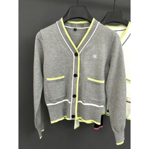 高尔夫女士秋季新款V领毛衣外套撞色潮流运动休闲弹力百搭款韩版