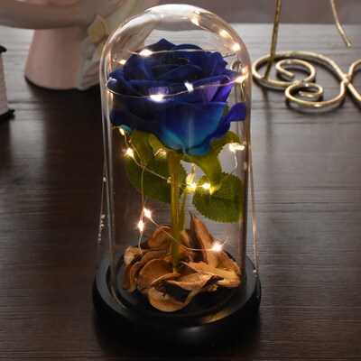 Eternal Flower Rose Glass Glass Cover  LED Light Rose Artifi