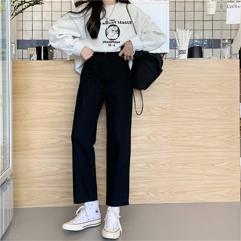 微胖女生穿搭加绒牛仔裤女秋冬新款胖妹妹宽松大码直筒阔腿九分裤
