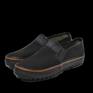 黑色橡胶底耐磨劳动鞋 休闲工地干活劳保鞋 男一脚蹬懒人鞋 低帮板鞋