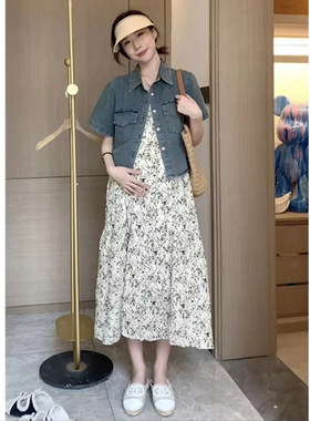 孕妇韩版两件套牛仔遮肚外套宽松休闲遮肚碎花裙宽松夏季薄款通勤