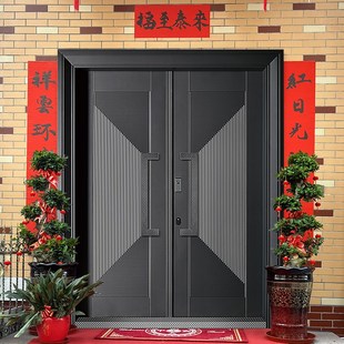 农村带纱门锌合金别墅大门双开复合自建房入户门防盗门家用进户门