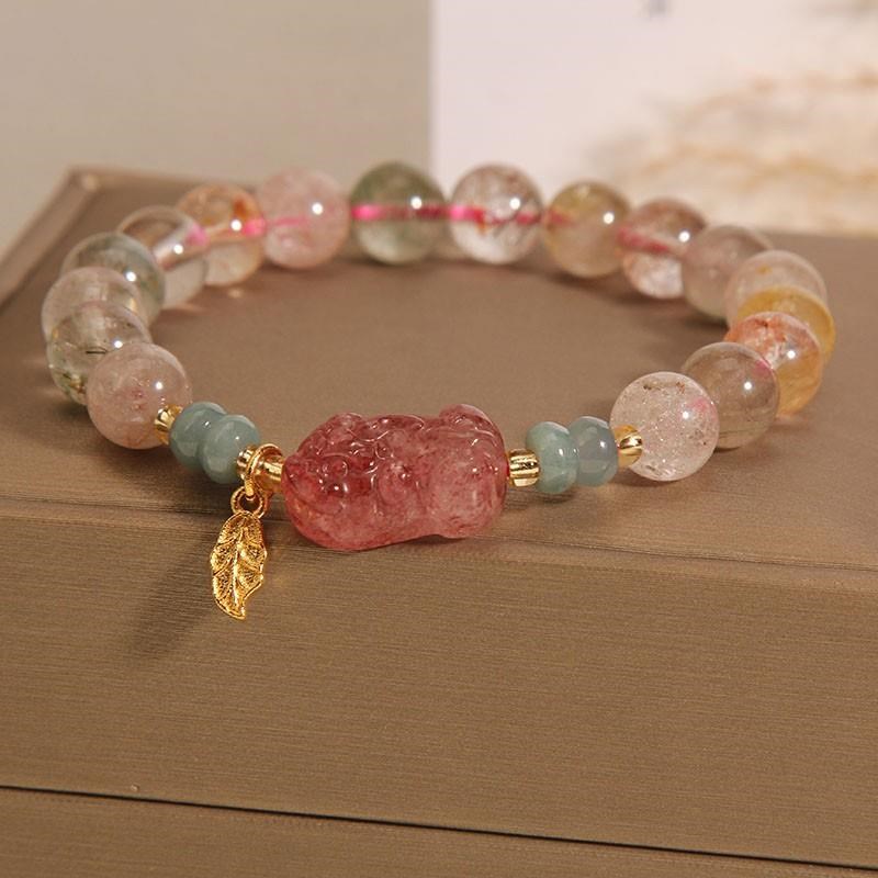 天然彩发晶手链女手串民族风国潮貔貅串珠手环送女友闺蜜礼物手饰
