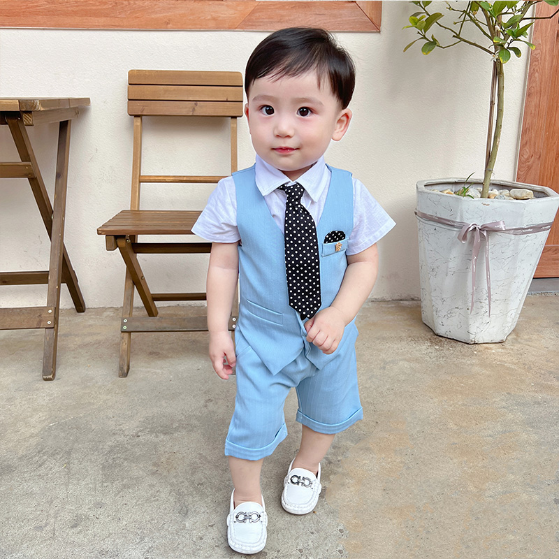 儿童礼服花童男童西装背心套装英伦风夏宝宝O生日周岁帅气绅士礼