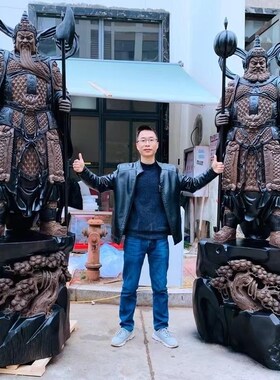 大型木雕五龙关公观音弥勒落地摆件工艺品根雕办公雕刻客厅装直销