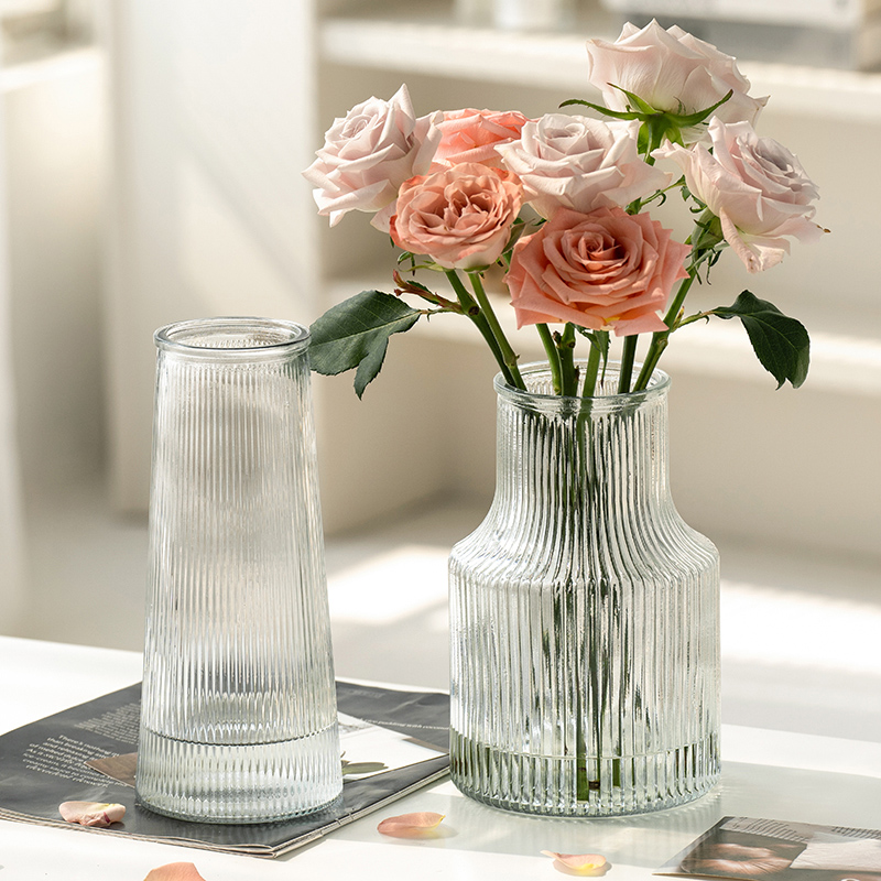 现代简约欧式创意玻璃花瓶透明水培插花玫瑰百合富贵竹餐桌摆件