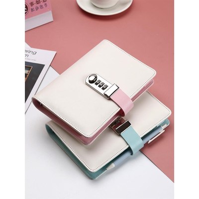 高颜值密码锁活页日记本多功能带锁手帐本方格小学生女孩笔记本子