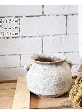 手工粗陶a花器多肉陶罐景德镇陶艺干花花瓶手作日式茶室禅意花盆
