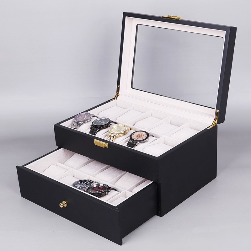 清煜包装黑色哑光烤油漆6101z20位手表盒珠宝首饰收纳包装木盒