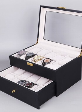 清煜包装黑色哑光烤油漆6101z20位手表盒珠宝首饰收纳包装木盒