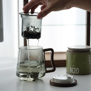 闻说|苍月泡茶杯 玻璃带盖过滤水杯简约大容量茶水分离茶道杯子