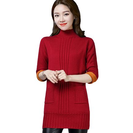 妈妈秋冬装显瘦打底衫加绒中长款保暖中年人女洋气加厚毛衣连衣裙