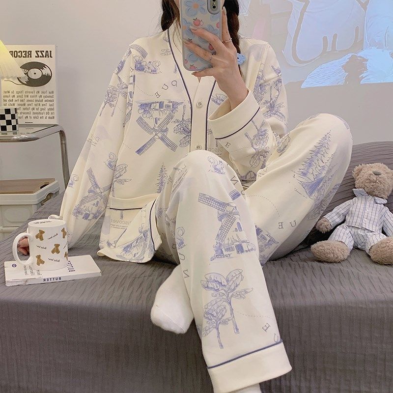 月子服春秋产后外穿哺乳孕妇睡衣夏季薄款产妇喂奶家居服套装