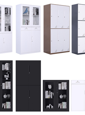 办公套色铁c皮文件柜黑白色钢制玻璃对开门档案资料矮柜储物更衣