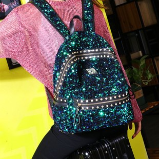 2021新款时尚亮片双肩包女百搭韩版休闲背包女大学生书包双肩背包