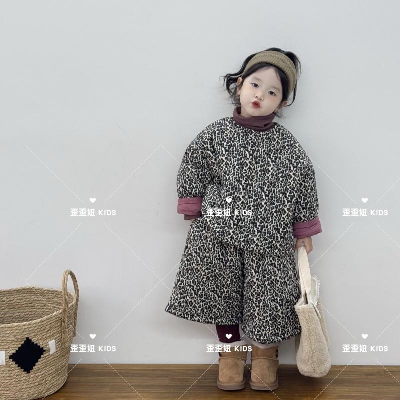 歪歪妞韩国童装中小童宝宝复古个性洋气豹纹加厚保暖棉服棉裤