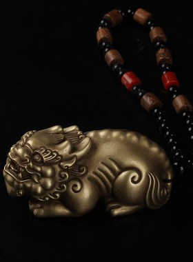 纯黄铜招财貔貅挂件雌雄一对手把件情侣车饰文房送礼转运公母摆件