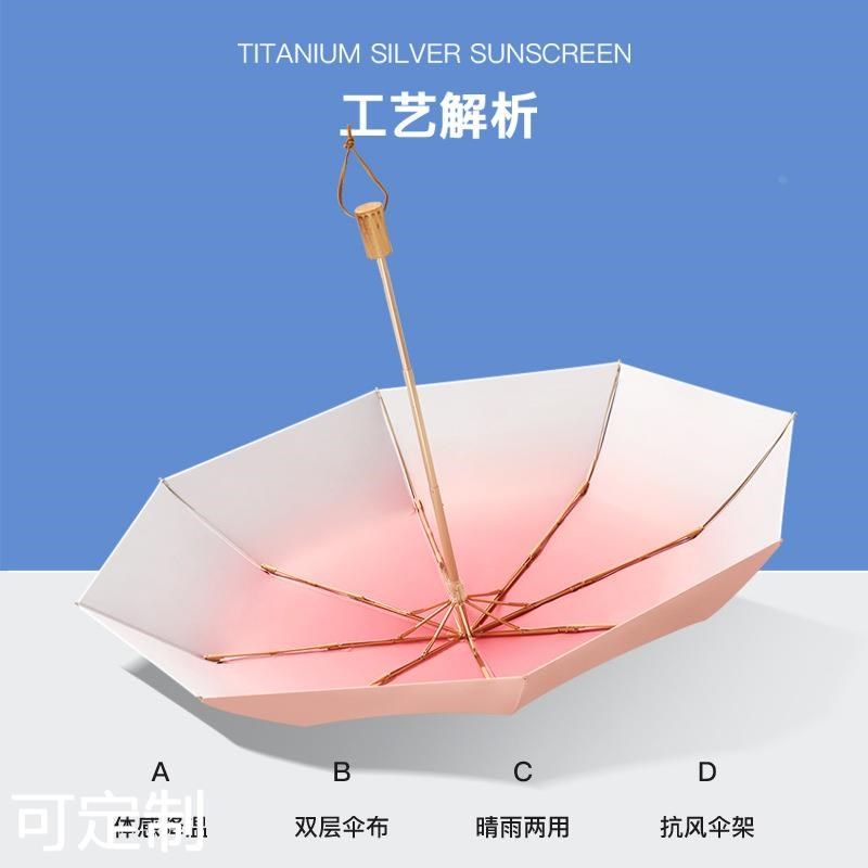 三折黑胶晴雨两用遮阳伞木柄双层色渐变太阳伞广告LOGO礼品雨伞,婴童用品,儿童雨伞/防晒伞,淘宝优惠券,粉丝福利购,淘宝优惠卷