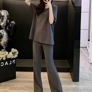 洋气重工烫钻短袖 欧货休闲运动套装 时尚 2025新款 两件套显瘦 女夏季