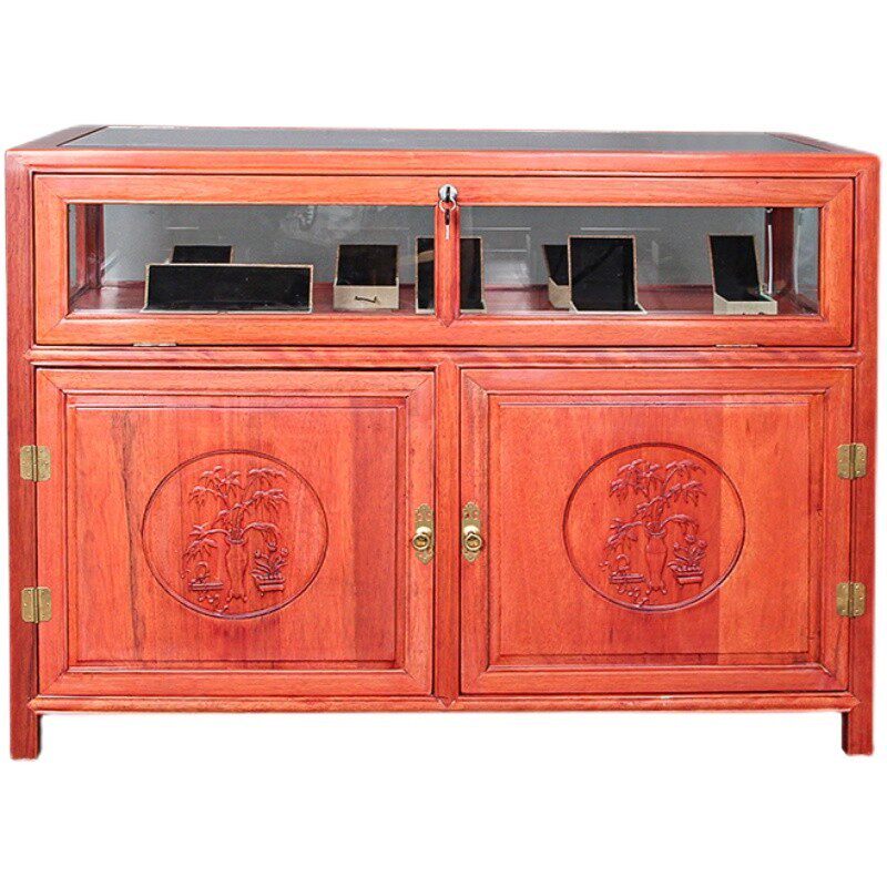 珠宝玉器展示柜中式实木仿古榆木饰品柜台古文玩首饰手串陈列柜