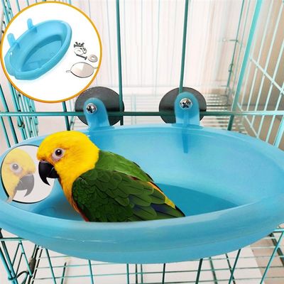 Parrot Bathtub With Mirror Pet Cage Accessories Bird Mirror