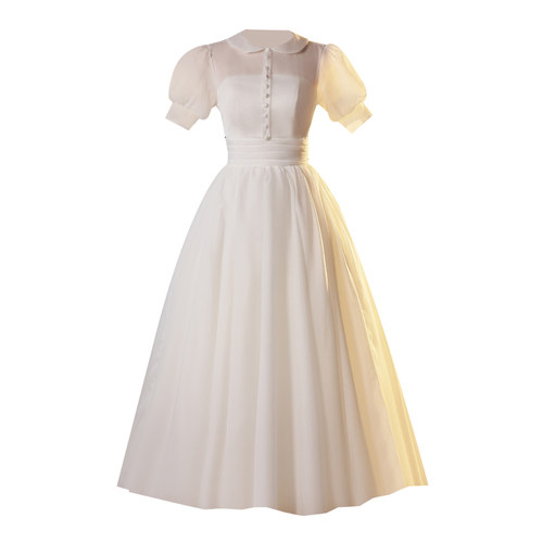 2023新款中式出门纱复古旅拍轻婚纱改良旗袍赫本港风简约礼服白色