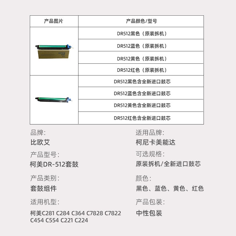 柯美DR512套鼓组件适用柯美C364C454C554C284C224原装/进口鼓芯