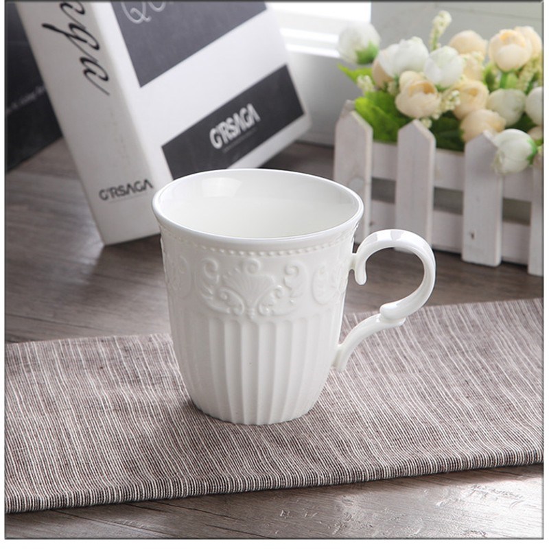 300ml, white embossed porcelain cute snow mugs, copo cafe ne