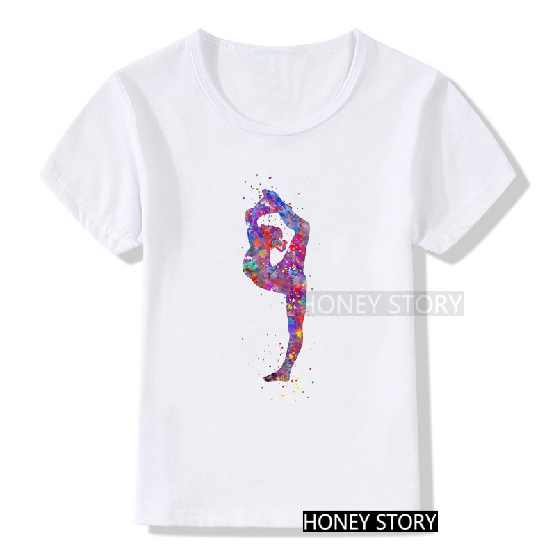 极速Rhythmic Gymnastics Kids T-shirt水彩艺术体操印花儿童白