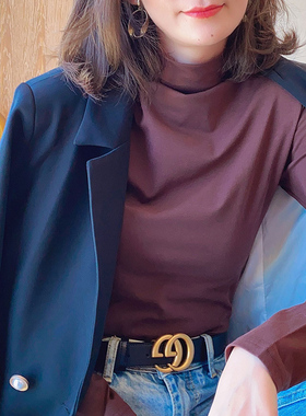 半高领打底c衫女内搭2020年新款白色t恤修身长袖纯棉紧复古春秋冬