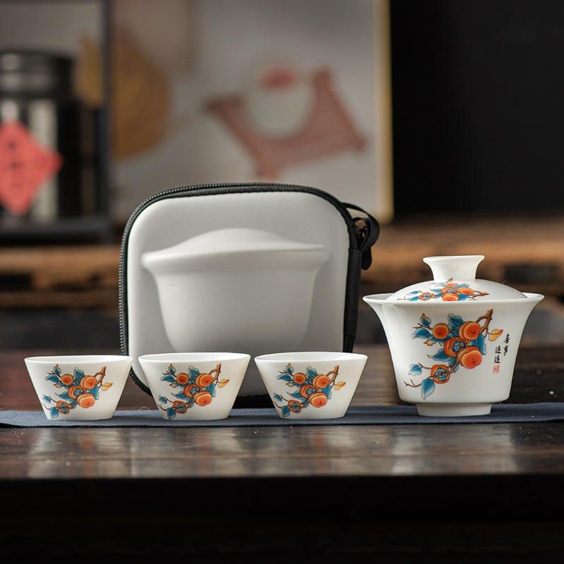 整套白瓷茶具套装功夫茶具盖碗茶杯便携式旅行茶具商务礼品,餐饮具,旅行茶具,淘宝优惠券,粉丝福利购,淘宝优惠卷