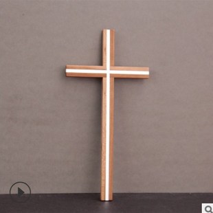明心橡木木镶嵌镜片十字架33X16.5cm墙壁装 饰挂件工艺品
