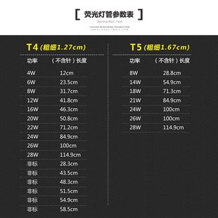 家用三基色长条细灯管卫生间荧光灯管 t4灯管镜前灯管日光灯管老式