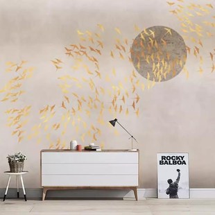 定制新中式电视背景墙纸壁纸千鸟图壁布客厅墙布卧室床头装饰壁画