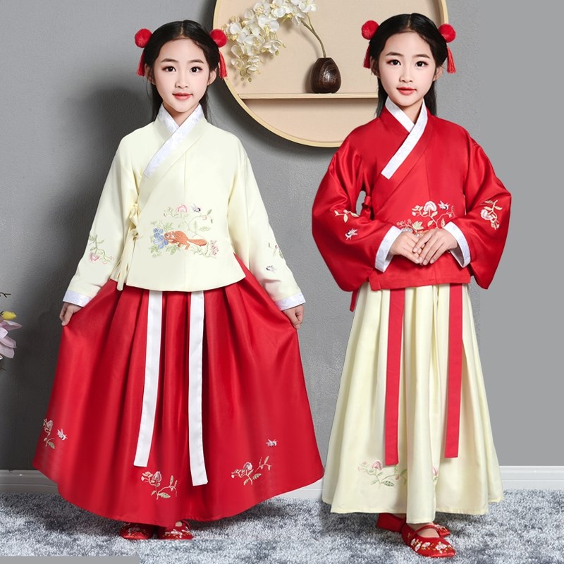 现货古装汉服服装儿童女童中国风演出服改L良交领襦裙长裙舞台表