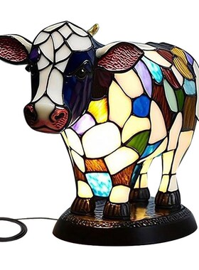 Animal Table Lamp小牛动物台E 创意树脂家居床头发光牛头台灯摆