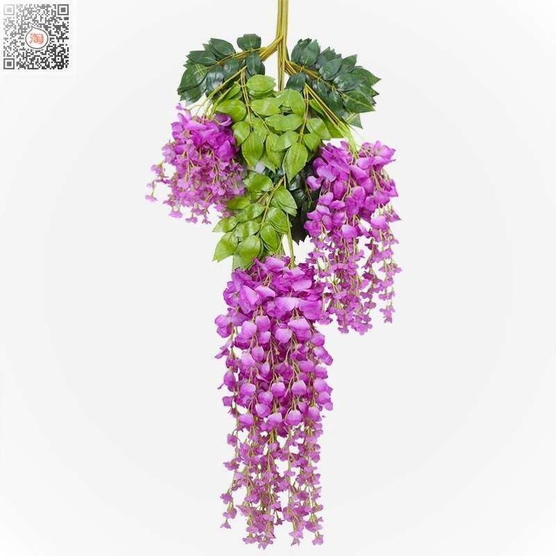 工厂销客厅仿真花藤o豆花藤蔓遮挡壁挂吊篮洋兰花紫藤创意空调酒