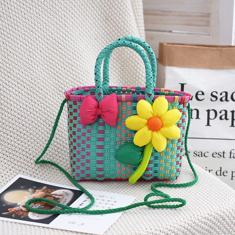 小花包卡通编织包可爱迷你手提包儿童沙滩包少女手拎小篮子手提袋