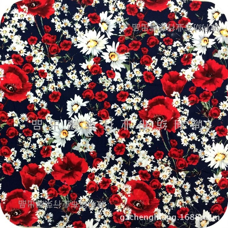 全棉仿天丝面料印花布棉布印花y连衣裙印花纯棉活性印花面料夏平