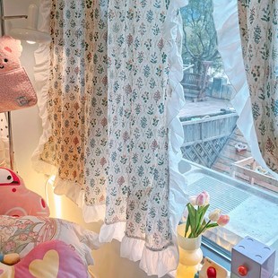 花边窗帘家居房间阳台装饰碎花遮丑布帘透光不透人窗帘免打孔安装
