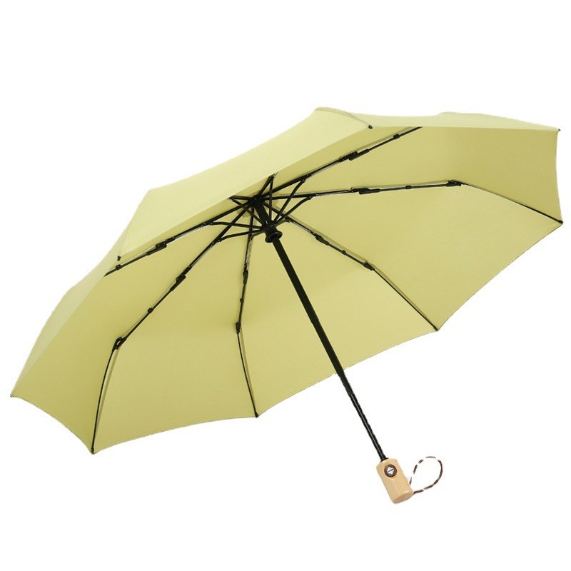 复古实木手柄三折自动伞纯色折叠商务晴雨伞可加印logo雨伞广告伞