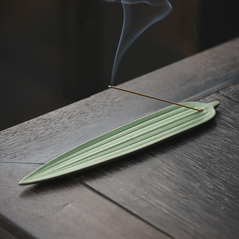 创意竹叶线香插日式陶瓷熏炉香薰茶道摆件香托家用室内禅意卧香炉