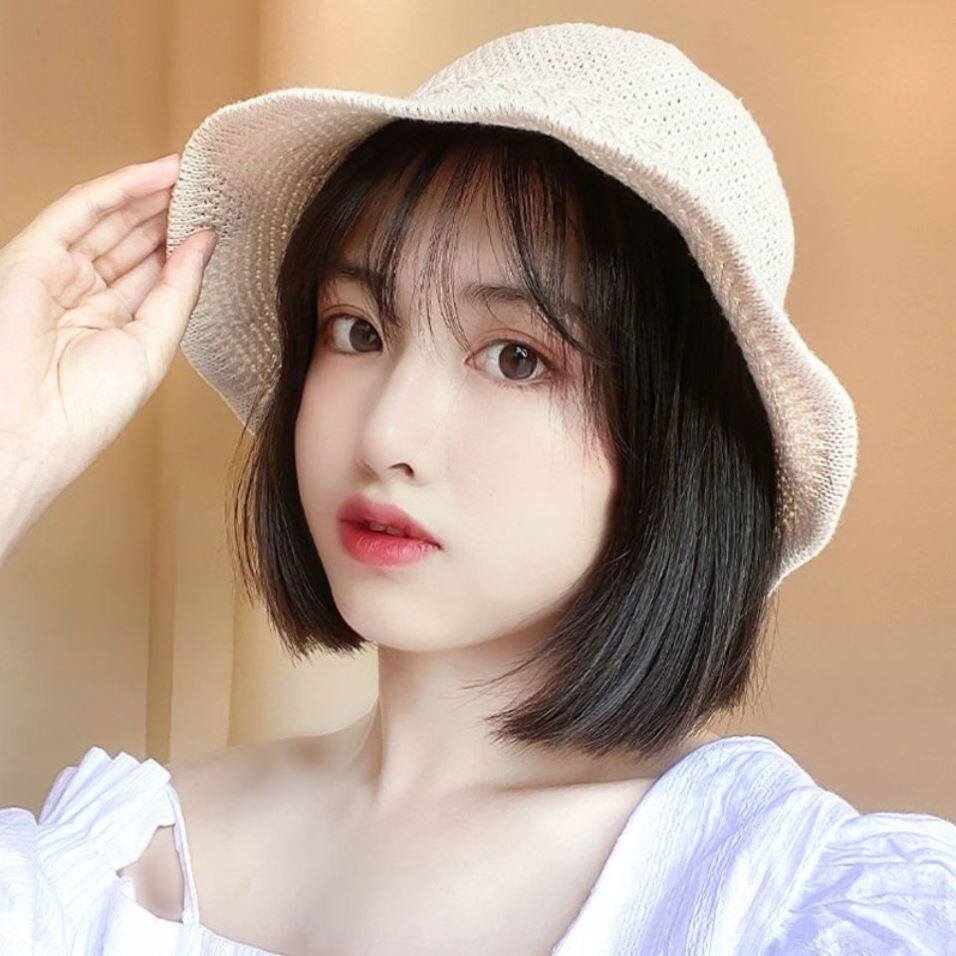 现货速发带头发的帽子女款2023新款假发一体时尚短发渔夫帽网红夏