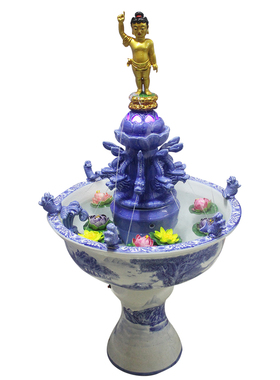 现货陶瓷b浴佛盆太子佛像指天指地九龙喷水喷雾七彩灯光浴佛盆